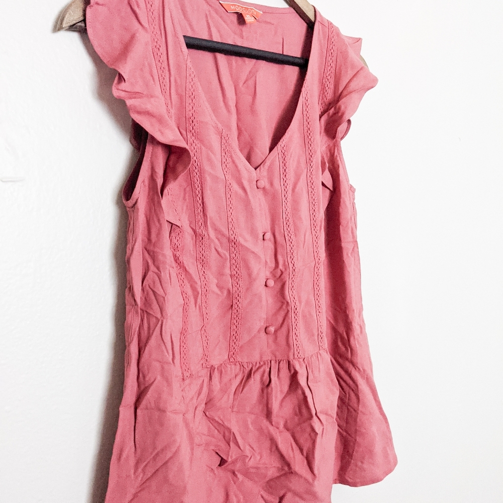 Modcloth coral peplum short sleeve shirt - Picture 2 of 5